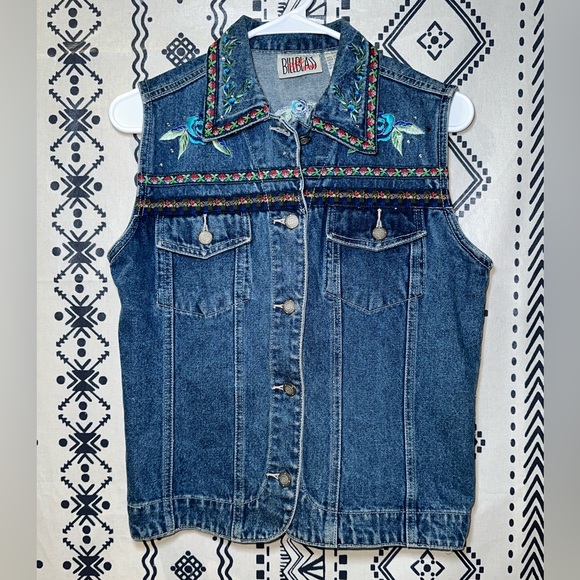 bill blass Jackets & Blazers - Y2K Bill Blass Blue Denim Vest Embellished Embroidered Woman PS (Petite Small)